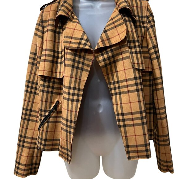 Kut From The Kloth Jace Moto Jacket Womens Medium Tan Plaid Asymmetrical Zip Fro - Picture 3 of 8